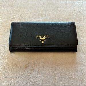 Black Prada Leather Wallet with Gold Hardware